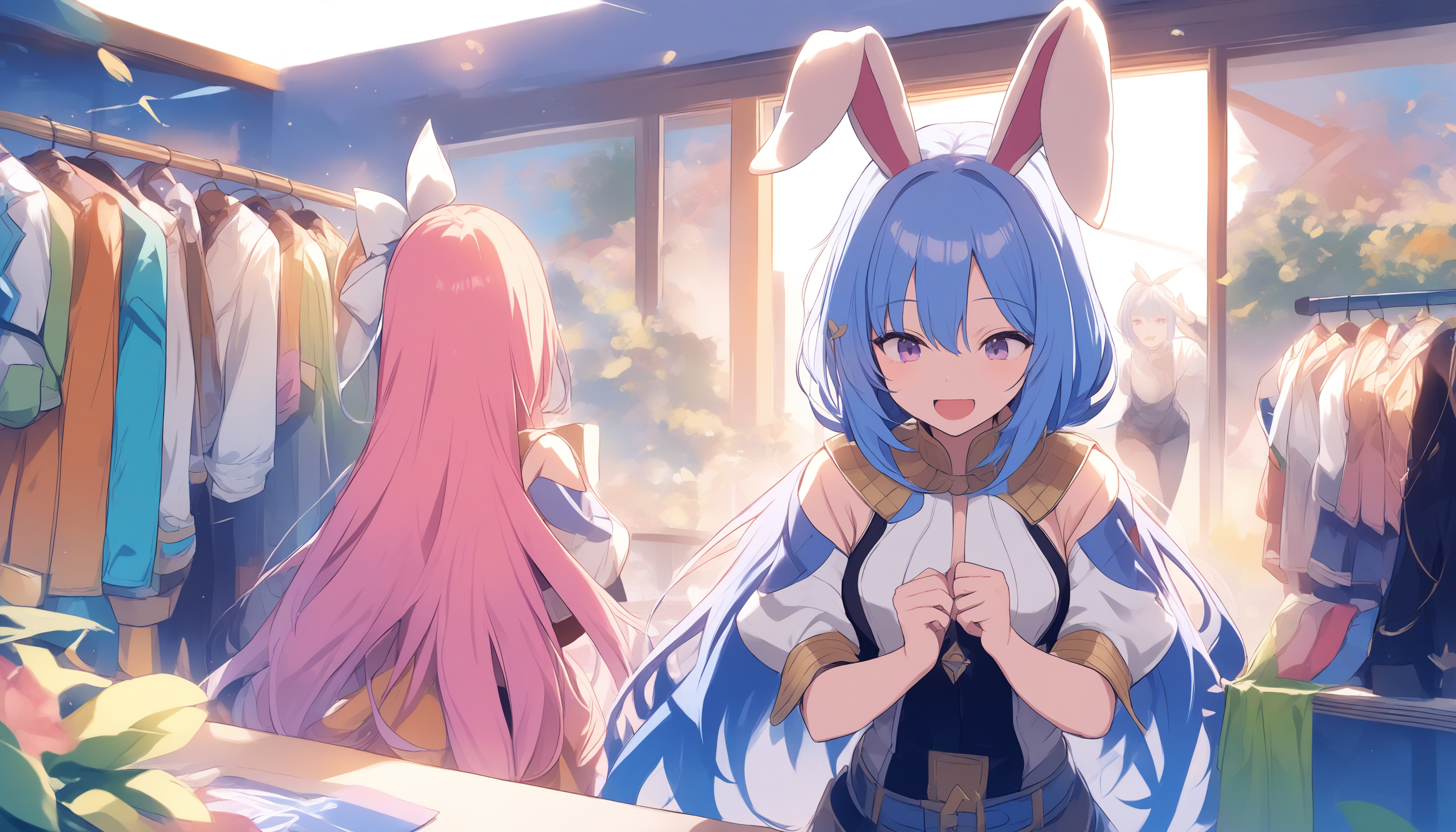 Ragnarok characters looking at colorful clothing options